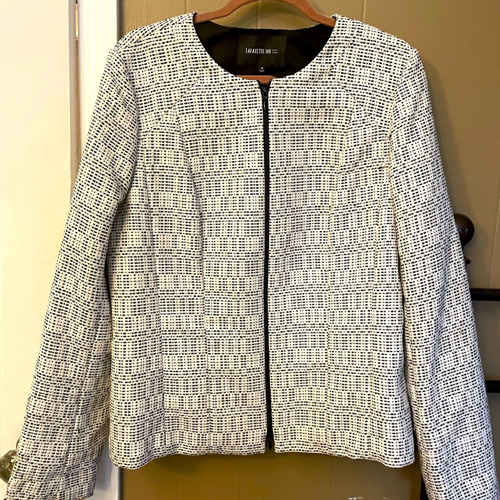Lafayette 148 NY black and white zipper blazer